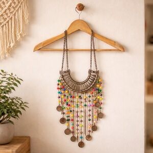 🛍️ ALDO Boho colorful bronze charms ball chain bib necklace